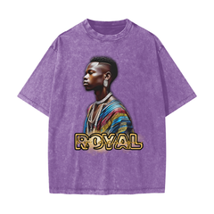 Royal By Design (King) - Streetwear American Vintage Waxed Dyed Washed  Heavyweight 100% Cotton T-Shirt