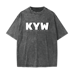 KYW (Know Your Worth) - 100% Cotton T-Shirt/Streetwear American/Vintage/Waxed Dyed Washed/Heavyweight