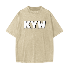 KYW (Know Your Worth) - 100% Cotton T-Shirt/Streetwear American/Vintage/Waxed Dyed Washed/Heavyweight